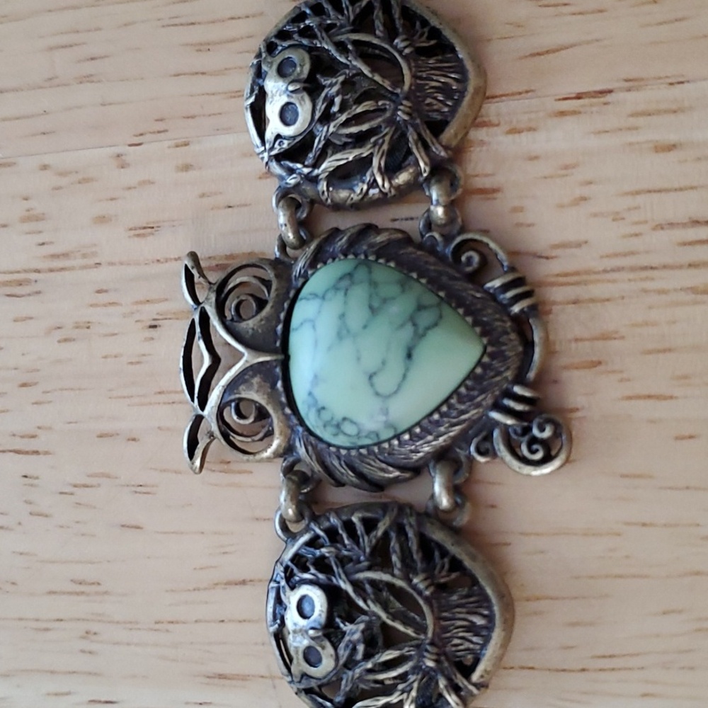 Lucky Brand Green Marblized Owl Stone Bracelet